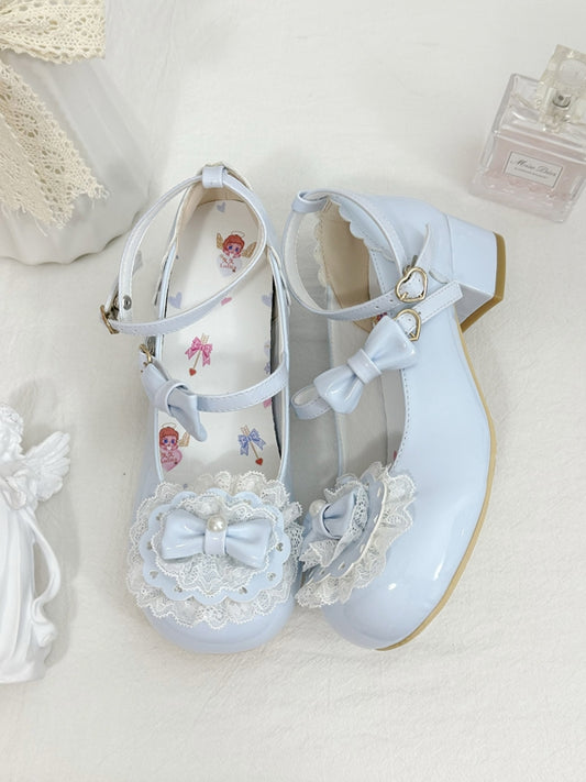 Buckles Lace Baby Bow Round Heart Toe Top at Blue Lolita Trim