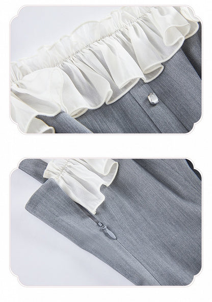 Fit Fashion Waist Lolita Gray Dress Elegant Slim