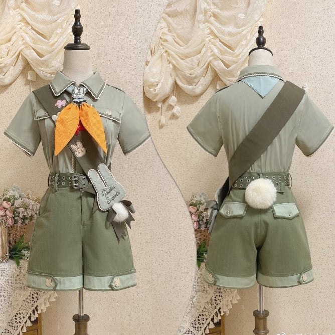 Bunny Ouji Fashion Set -Green Shirt with Carrot Tie and Shorts