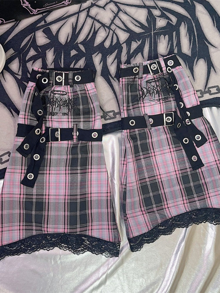 Black&White/Pink/Blue/Black&Grey Plaid Leg Warmers with Buckle Straps