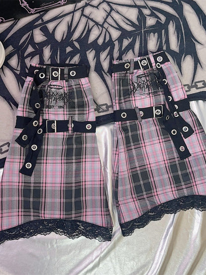 Black&White/Pink/Blue/Black&Grey Plaid Leg Warmers with Buckle Straps