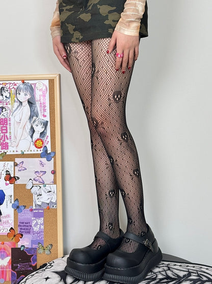 Skeleton Pattern Punk Tights Black