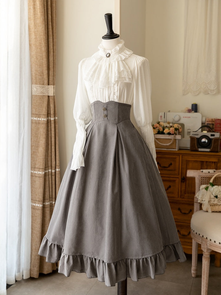 Gray Elegant Retro Waistcoat / Boned High Waist Skirt