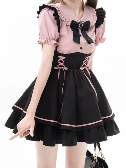 Suspender Clearance-Size Jirai Landmine 68CM Waist for Style Skirt High Overalls Dress M Black Kei