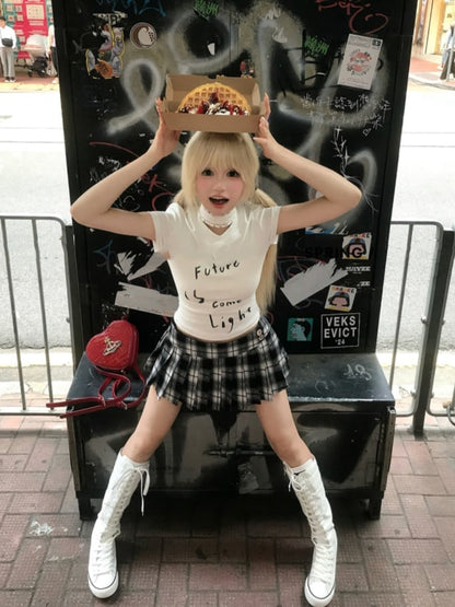 Black  White Plaid JK Uniform Pleated Skirt