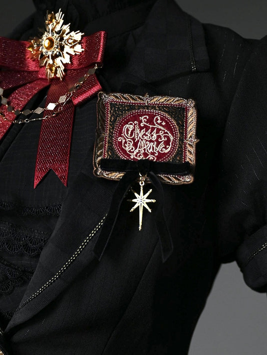 / Blue Black Red Dark Brooch Embroidered