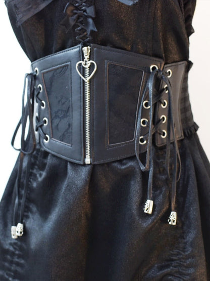 Gothic Black Lace-Up Zipper PU Corset Belt