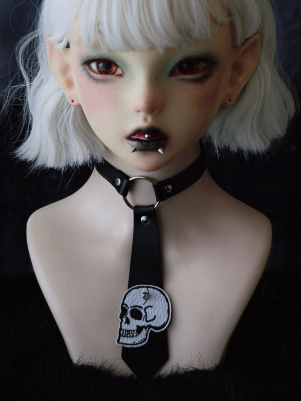 Verziertes PU-Halsband mit Applikationen und Nieten, Gothic-Krawatte, schwarzes Skelett