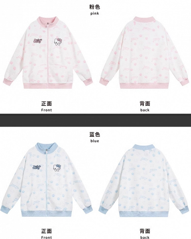 Black/Pink/Light Blue Kitties Allover Zip Closure Sweatshirt