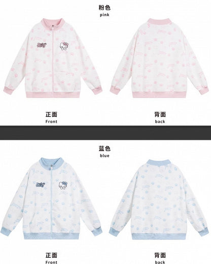 Black/Pink/Light Blue Kitties Allover Zip Closure Sweatshirt