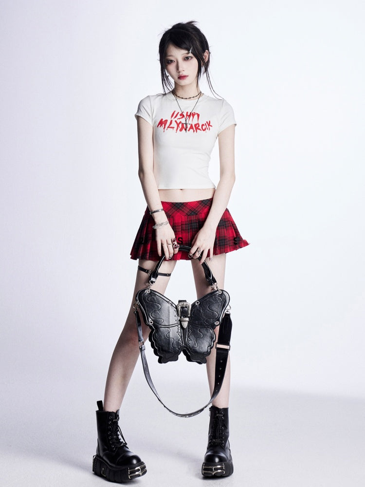 Cropped T-Shirt White Letter Print Bittersweet