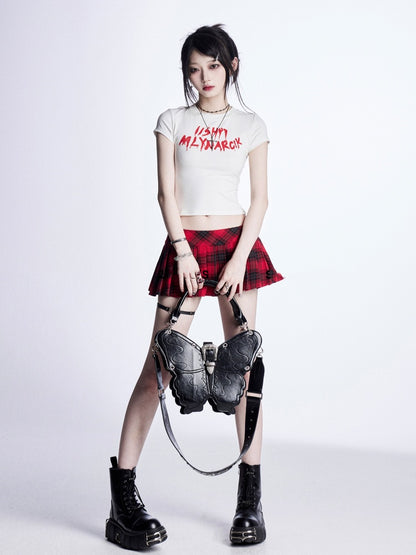 Cropped T-Shirt White Letter Print Bittersweet