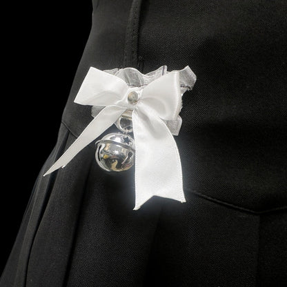 Y2K Black Bowknot Bell Details High Waist Pleated Skirt