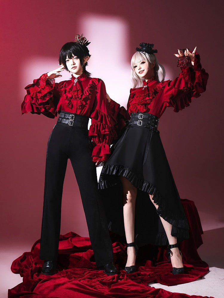 Chemise à manches longues Lolita Vampire Ouji à volants rouge vin