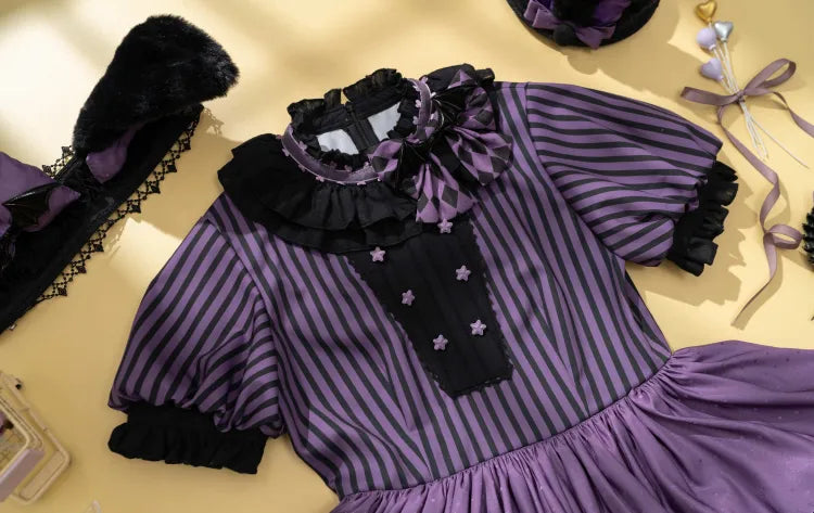 Sweet Pattern Striped Theme Circus Kuromi Vibes Lolita Bunny Purple Dress OP
