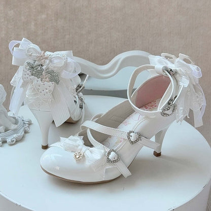 Abnehmbarer Rücken Elegant mit weißen Lolita-Schuhen mit hohem Schleifenabsatz