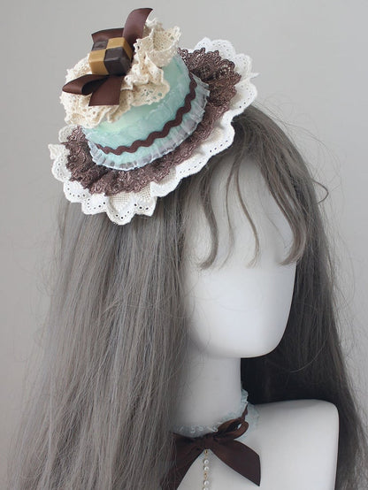 Schokoladenhut verzierte Spitze Mini grünbraun Schleife Trim Kuchen