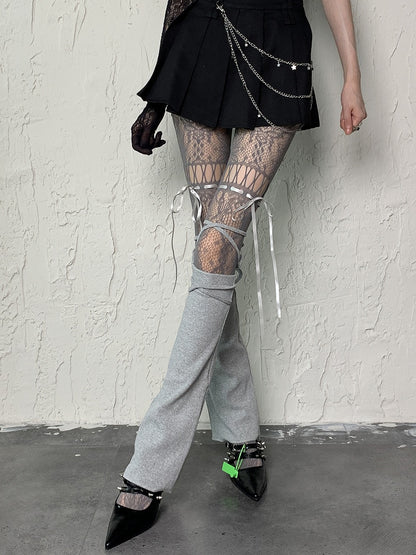 Gray Leg Self-tie Straps Y2K Sleeves