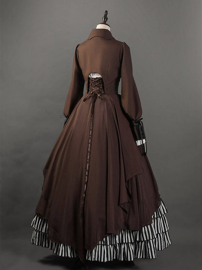 黒と白のストライプのティアードヘムラインスチームパンクロリータスカート