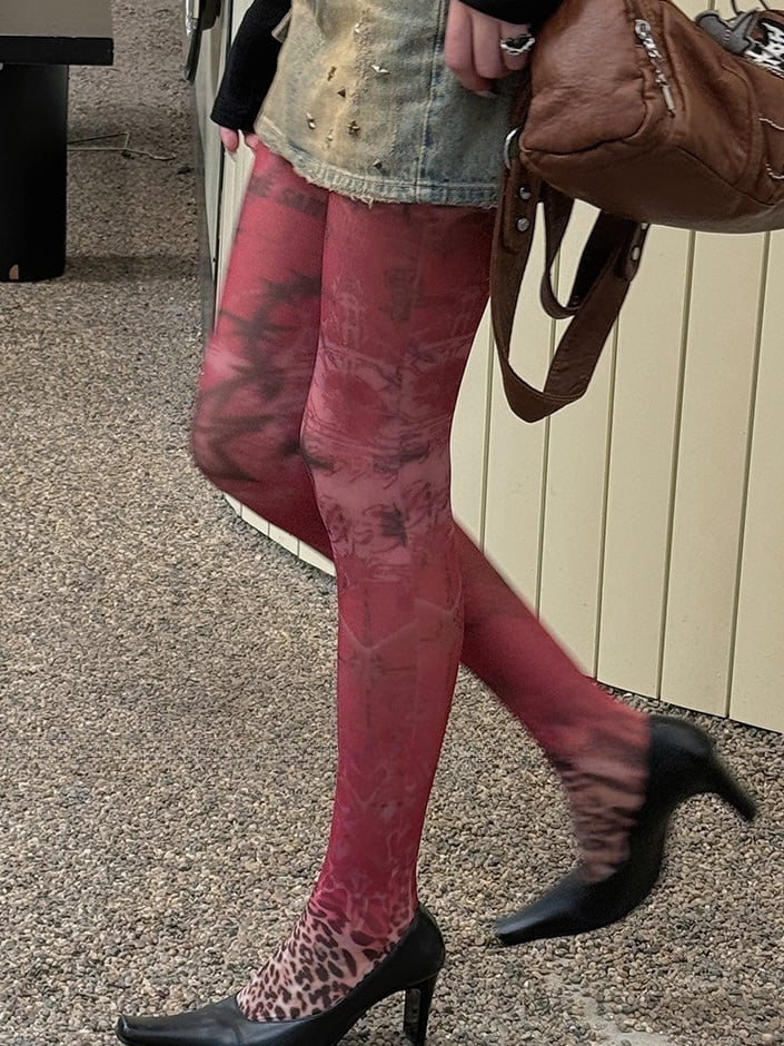 Collants à bordure en dentelle imprimé léopard Red Star