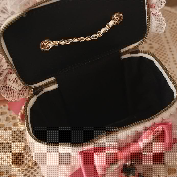 Strawberry  Beaded Charm Bowknot Details Lace Trim Bag