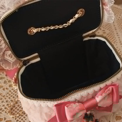 Strawberry  Beaded Charm Bowknot Details Lace Trim Bag