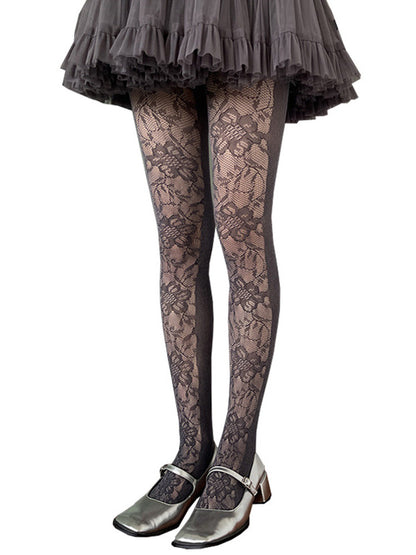 and Pattern Leaves Floral Lace Tights Fishnet