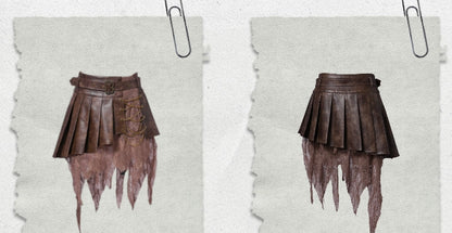 Skirt Punk Dark Pleated Wasteland Handkerchief Chains Brown Decorated