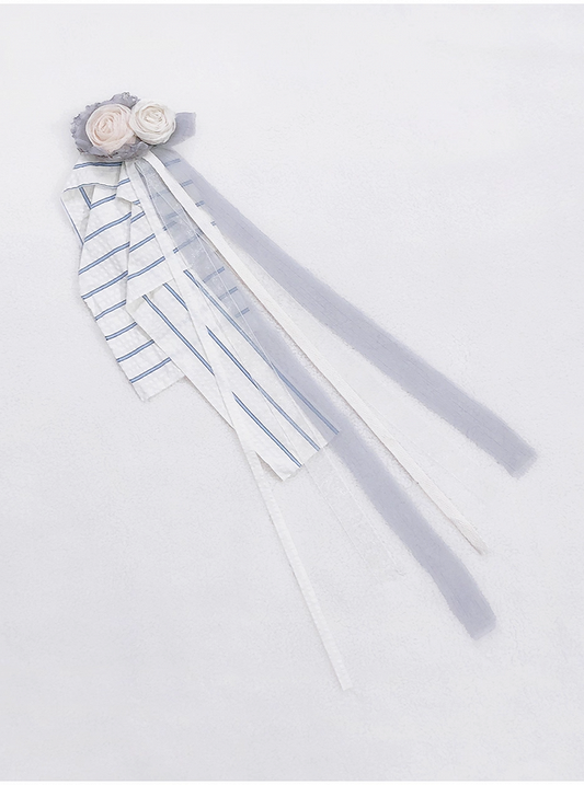 Ribbon Brooch Beige Floral Design
