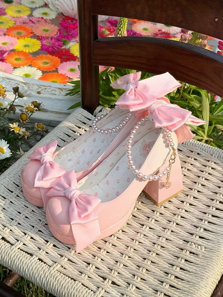 Schuhe Mary Sweet Bowknot Runde Rosa Details Toe Janes Plattform Lolita