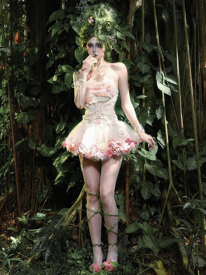 Halter Neckline Cowl Fairy Self-tie Top Floral Neck