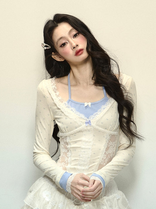 Apricot Halter Neck Lace Patches Waist Glamorous Top
