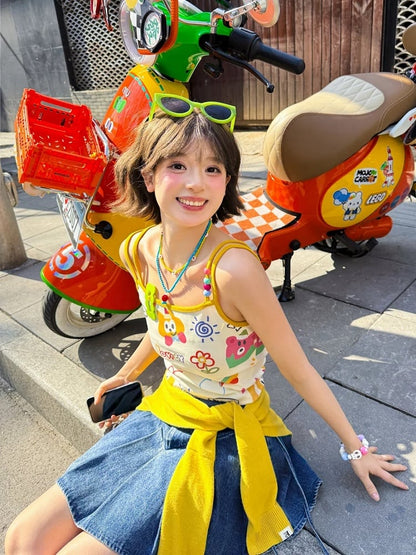 Decora Kei Colorful Cartoon Print Cami Top