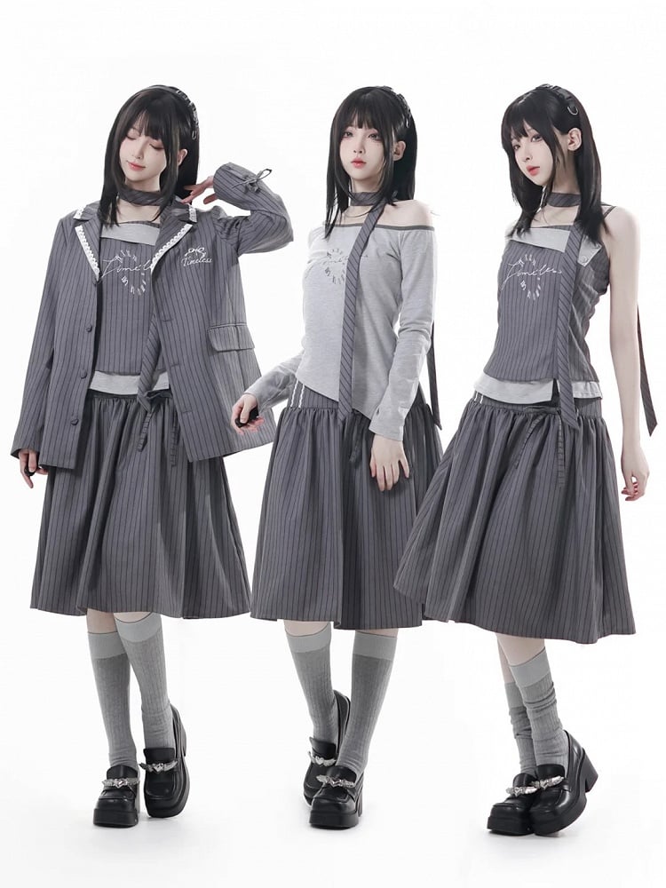Gray Asymmetrical Neckline and Hem Long Sleeve Top