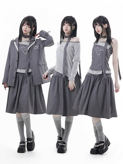 Gray Asymmetrical Neckline and Hem Long Sleeve Top