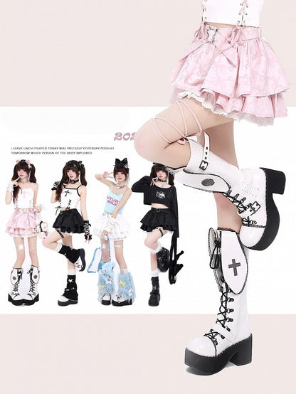 Skirt Bowknots Tiered Pattern Pink
