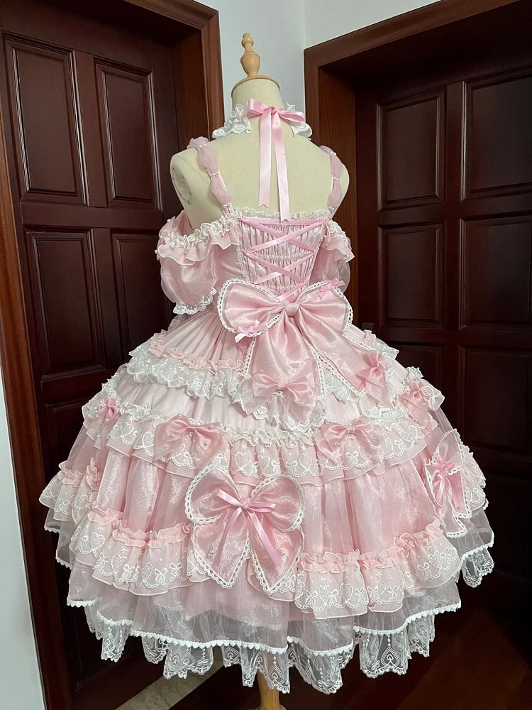 Sweet Lolita Princess Bead Dress Bow and at Back with Pink Big Accents Details