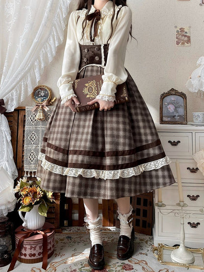 Brown Under Bust Plaid Pattern Lolita Dress Lolita Jumper Skirt