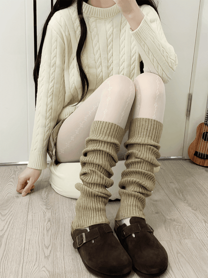 Jambières tricotées blanc cassé/kaki/gris/noir