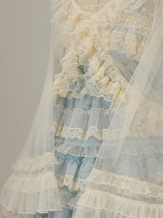 Ruffled Tulle Top Beige Lace Lolita
