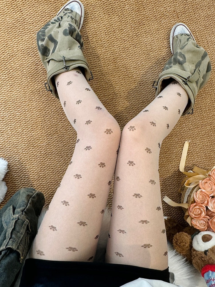 Paw Bitttersweet Cat Tights Nude Print