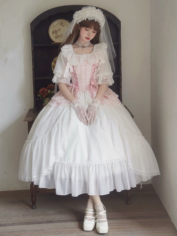Corset Details Boned Jacquard Pink Lace-up