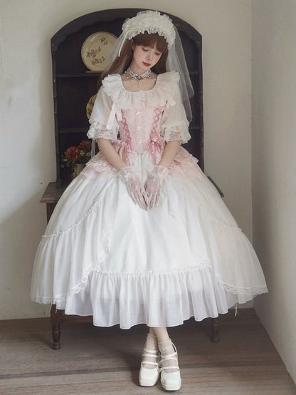 Corset Details Boned Jacquard Pink Lace-up