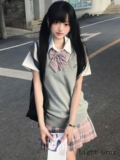 Weste Preppy JK Farbe Uniform Stil Gestrickt 10 V-Ausschnitt Optionen