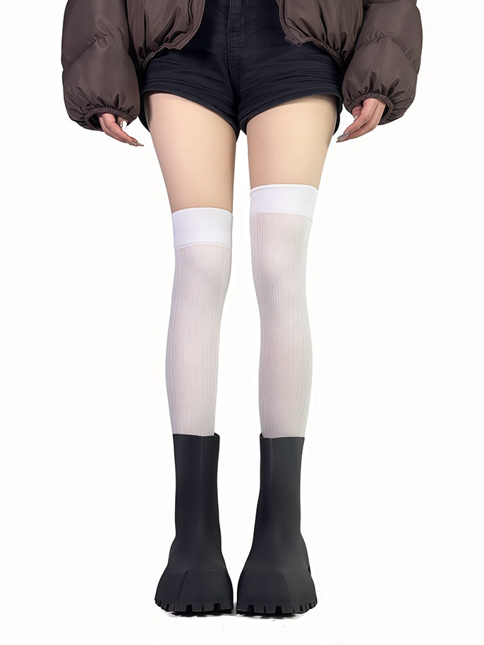 White/Black Print Overknee Stockings