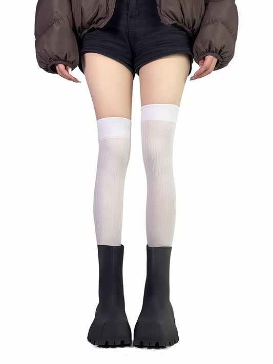 White/Black Print Overknee Stockings