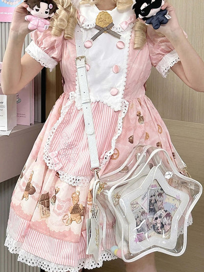 Badge Charm with Star-shaped Ita Bag White Set PU Detachable