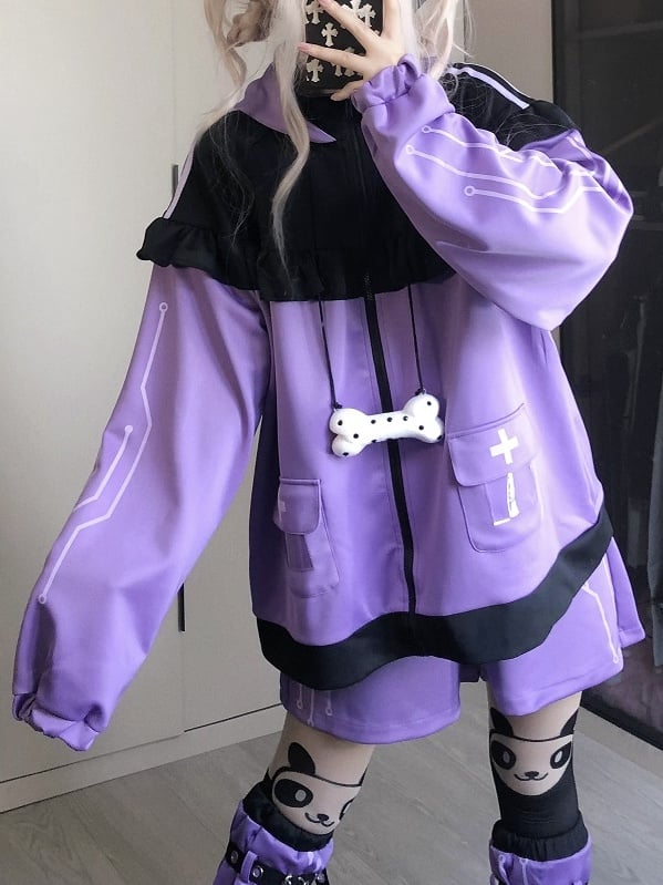 Yami Kawaii Purple&Black Cyberpunk Shorts