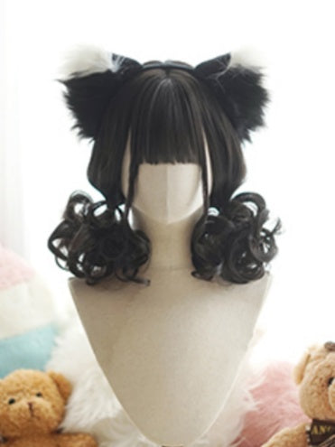 Black/Brown/Pink Above Bust Length  Wig With Full Bangs