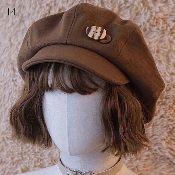 Brown Beret Decorated Button Hat